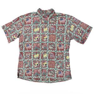 Reyn Spooner Hawaiian Shirt Men’s XL USA Flags July 4th Reverse Print Aloha Bird